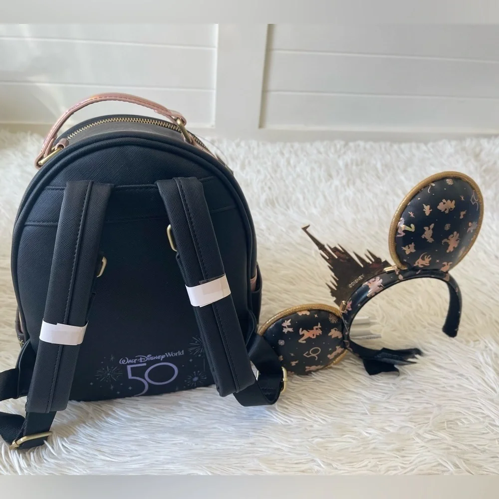 WDW 50TH ANNIVERSARY Collection Matte Black & Rose Gold Castle Mini Backpack